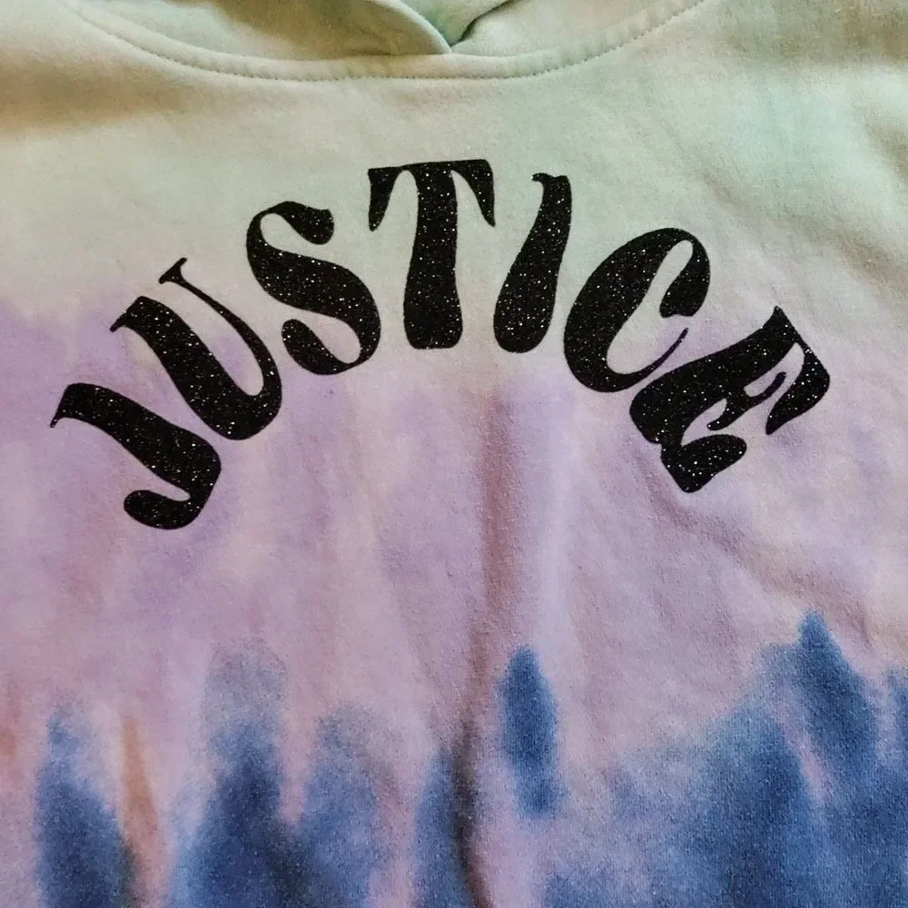 Justice Hoodie Size 7 to 8 Tie Dye Purple Green Cotton Back To School